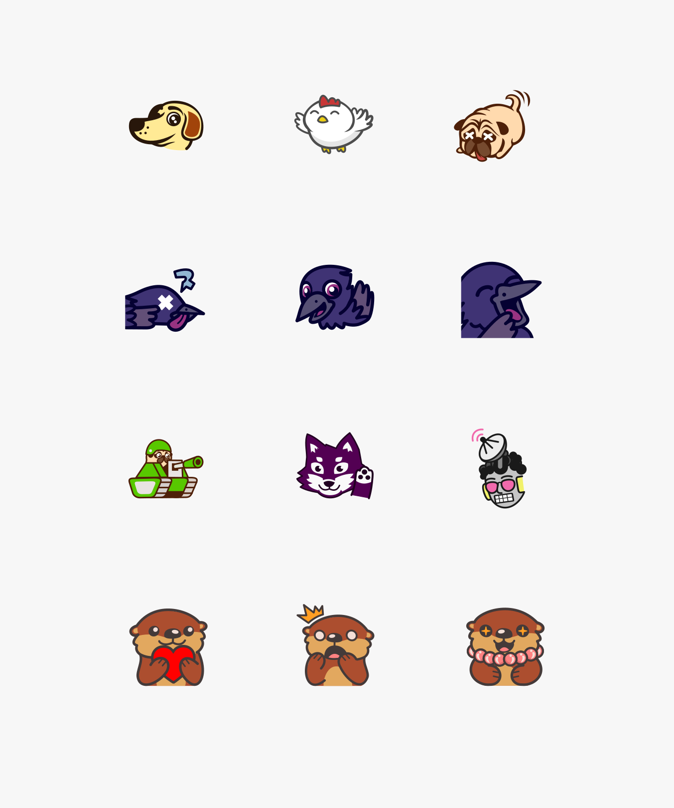 Twitch emotes for various streamers. Designed by Johnery