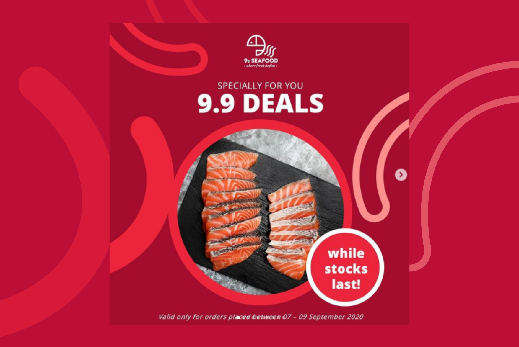 A digital ad for a promotion in 2020 with the 9s Seafood logo displayed at the top