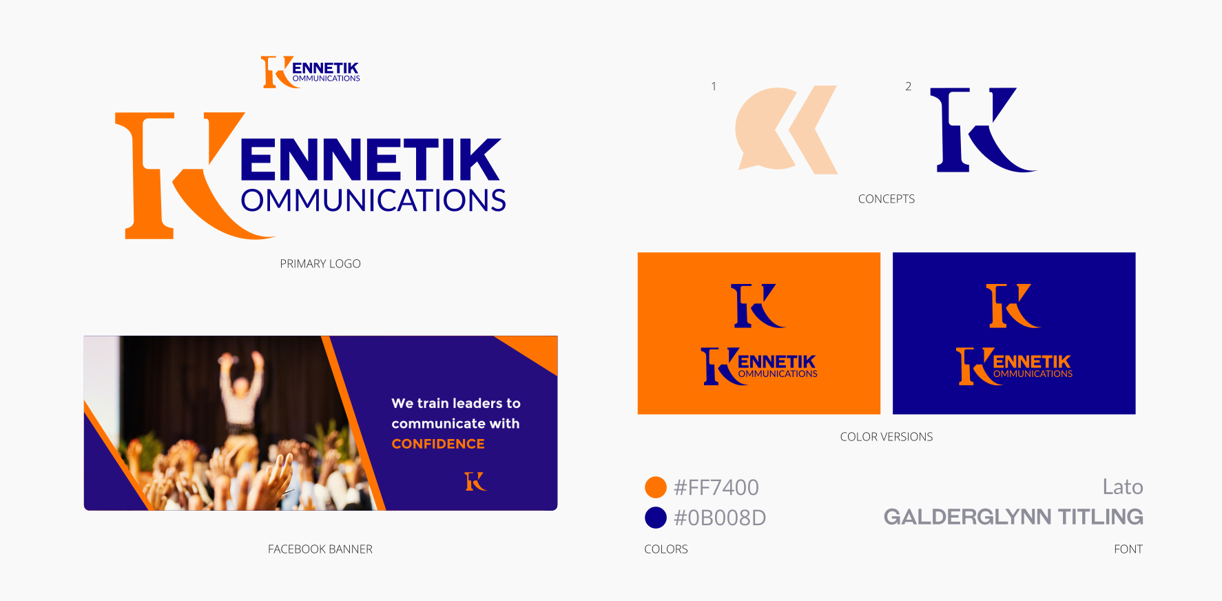 The logo design and Facebook banner for Kennetik Kommunications