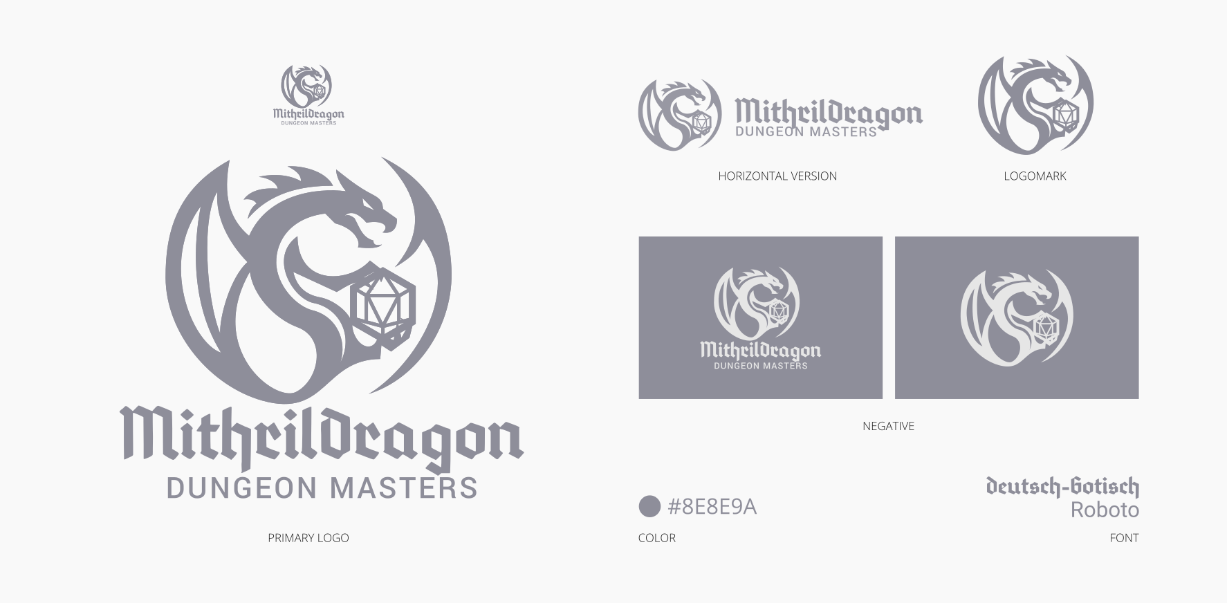 The logo design and brand style guide for Mithril Dragon Dungeon Masters