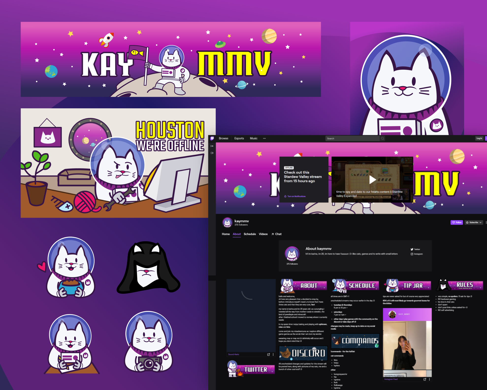 Twitch graphics for kayMMV. Designed by Johnery
