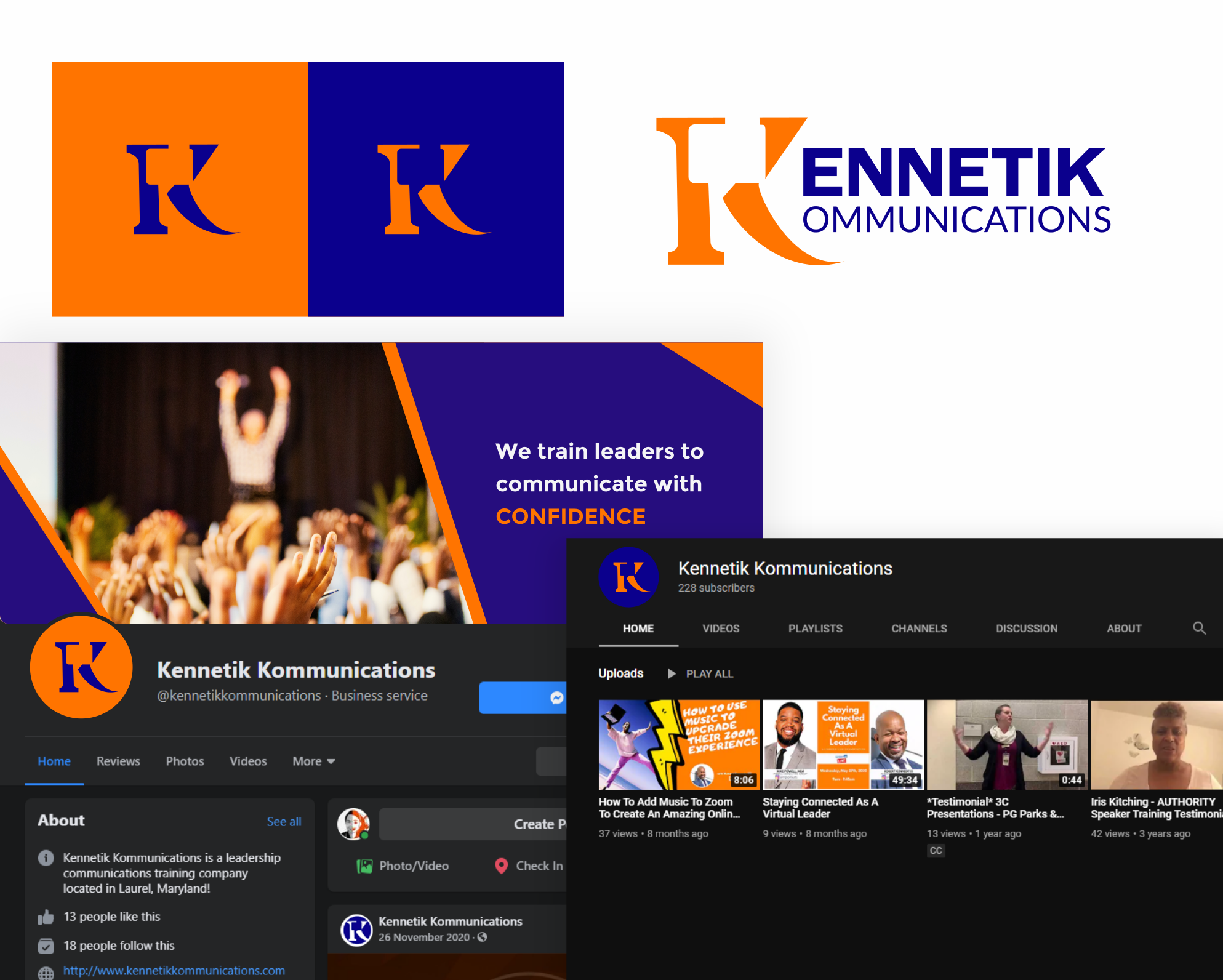 Logo and banner design for Kennetik Kommunications. Designed by Johnery