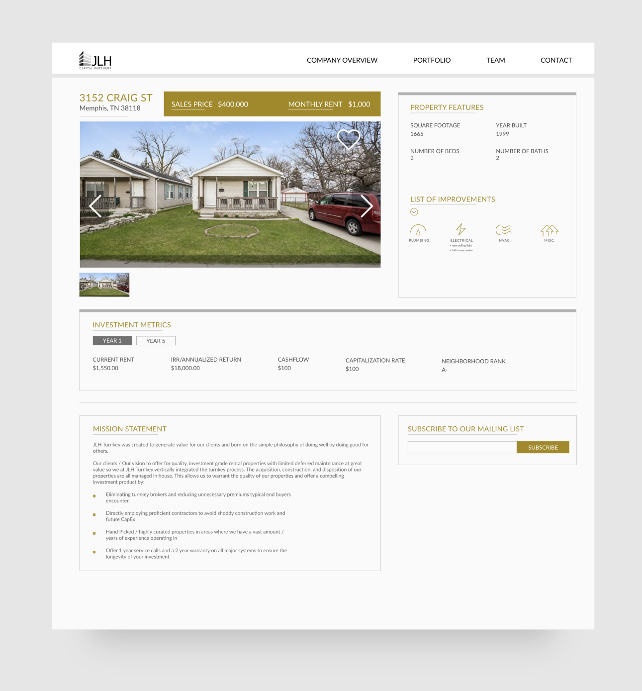 Web design for JLH Capital Partners. Designed by Johnery