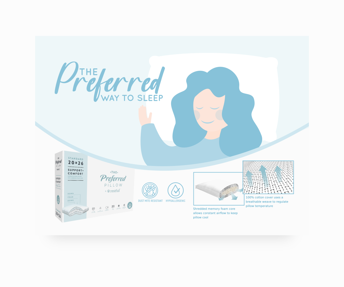 Ad design for the Preferred Pillow. Designed by Johnery