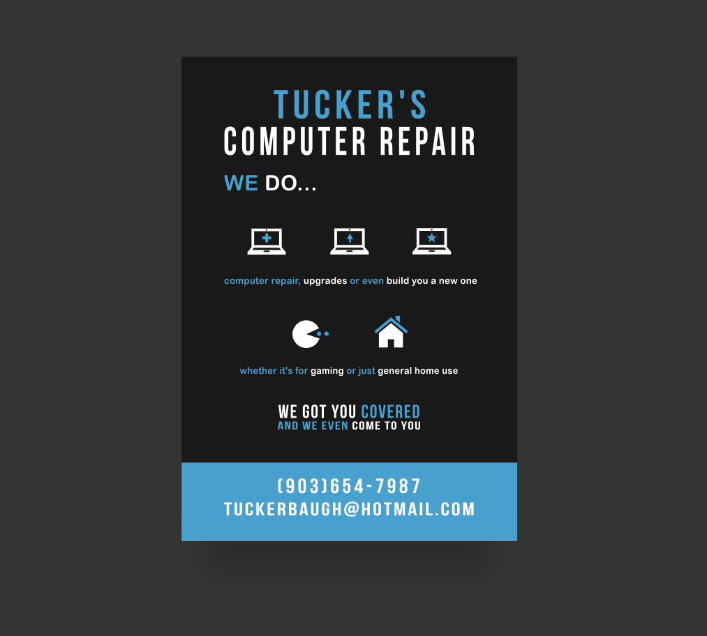 Flyer design for Tucker's Computer Repair. Designed by Johnery